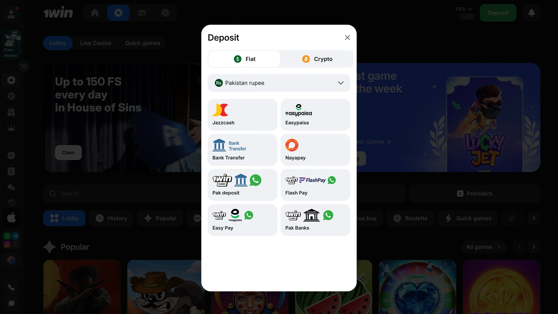 Make a deposit into your 1win wallet to play Aviator.