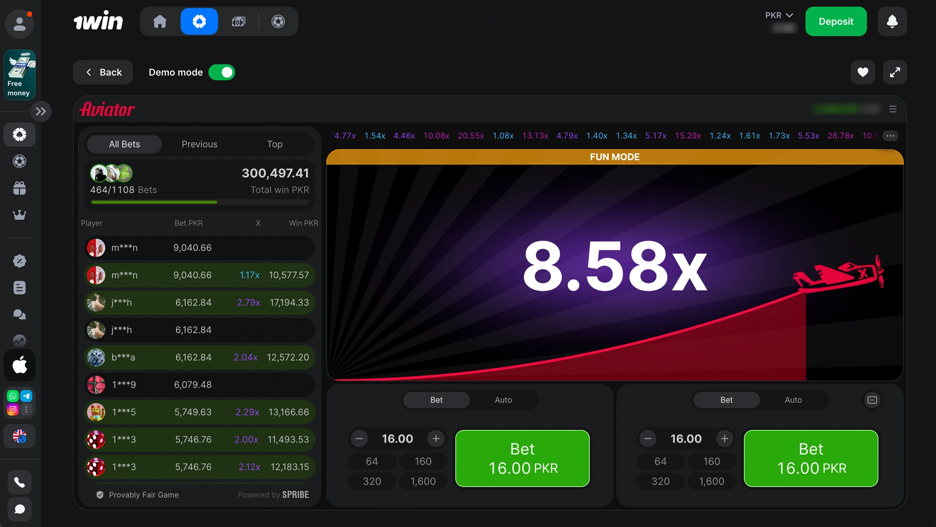 Place bets and manage cash-out during the 1win Aviator rounds.